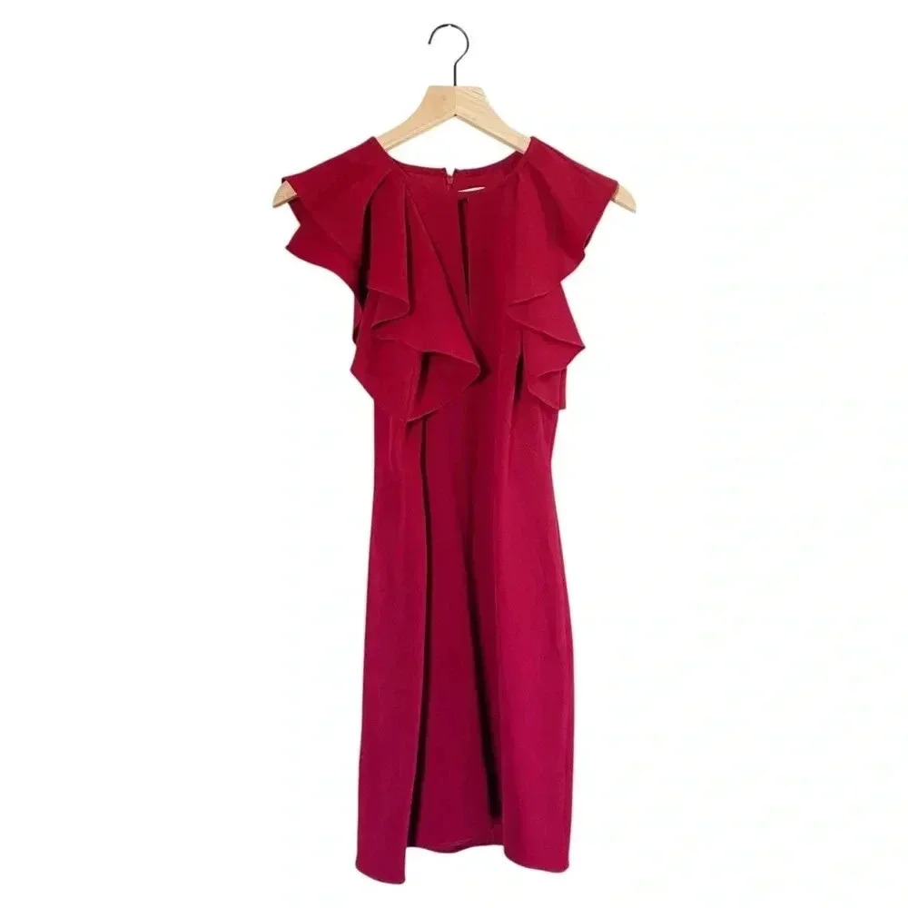 Shoshanna Red Ruffle Shoulder Mini Pencil Dress 6
